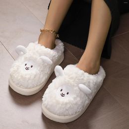 Slippers Cute Lamb Warm Ladies Winter Soft Bottom Cotton Shoes Fluffy Flat Footwear Indoor Home Non-Slip Thick Sole Furry
