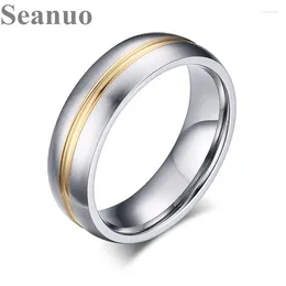 With Side Stones Seanuo Trendy 6mm Two Tone Stainless Steel Metal Rings For Men Women Fashion Simple Grooved Wedding Never Fade Party