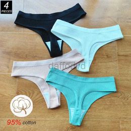 Panties Women's Womens Panties 4Pcs/Pack Sexy Thong Women Lingerie Lot Low Rise Spots Ladies Fitness G-string Underwear Seamless Solid Color ldd240311