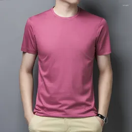 Men's T Shirts Natural Mulberry Silk Tees High Grade Summer Lyocell Tops Short Sleeve Male Breathable Cotton Smooth T-shirts