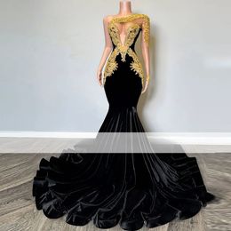 Sexy Black Mermaid Prom Dresses One Shoulder Gold Appliques African Women Gala Party Gowns Vestidos De Ocasion Formales