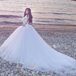 Dubai Arabic 2020 Luxury Wedding Dresses Bridal Gowns Princess Long Sleeves Ball Gown Cathedral Train Bride Dress vestidos de novi245M