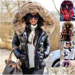 Women'S Down & Parkas Womens Down Hood Solid Colour Fur Hooded Jacket Autumn Winter Cotton-Padded Short Parka Coat Fashion Casual Drop Dhd5Z