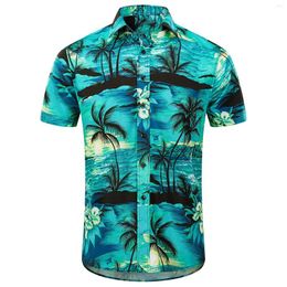 Men's Casual Shirts Coconut Tree Hawaiian Shirt Clothing Tops 3d Printed Button T-Shirt Short Sleeve Beach Vacation Oversized