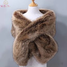 42 Colors 165*28cm Brown Faux Fur Wedding Shawl Woman Party Stoles Bride Cape Cloak Winter Bridal Wrap Bolero Accessory Stock 240309