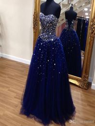 Crystal Beaded Sweetheart Tulle Ball Gowns Quinceanera Dresses 2020 Navy Blue Corset Back Crystals Plus Size Prom Evening Gowns Pl7687814