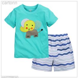 Clothing Sets Blue Elephant Children Clothes Sets Summer Short Sleeve T-Shirt Stripe Pants Suit Baby Boys Clothing Kids Tops Fashion Outfits ldd240311