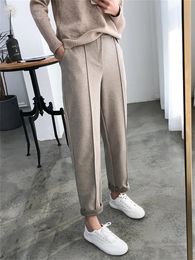 Thicken Women Pencil Pants womens Autumn Winter clothes OL Style Wool Female Work Suit Pant Loose Female Trousers Capris 240311