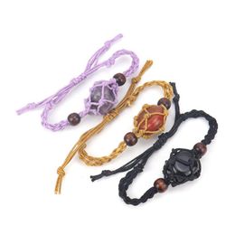 Charm Bracelets Irregar Natural Crystal Stone Handmade Rope Braided Charm Bracelets Adjustable Jewellery Fashion Accessories Drop Deliv Dhuab