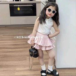 T-shirts 2023 Baby Girls Summer Clothing Set Top Fashion Pleated Skirts+tops Tees Vest Kids Children Birthday Casual Clothes L240311