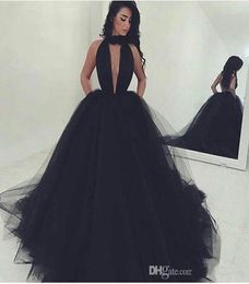 Sexy Sleeveless Back Out Evening Dresses Deep Vneck Backless Long Ball Gown Black Prom Dresses Pageant Dress Evening Gowns4628671