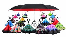 Newest Windproof Reverse Umbrella Folding Double Layer Inverted Rain Umbrella Self Stand Inside Out Rain Protection CHook Hands I9059338