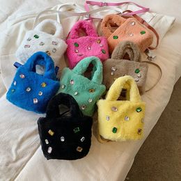 Autumn/winter Kids Baby Girls Bag Kawaii Velvet Diamond Bag Cute Crossbody Bag Handbag Mother Daughter Family Bag 240305