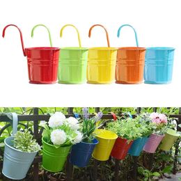 3/10pcs Wall Hanging Flower Pots 10 Colors Metal Flower Pots With Handle Iron Balcony Planters Bucket Flower Holder Garden Decor 240304