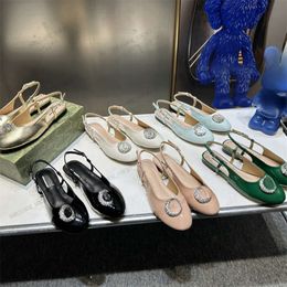 2024 Two G logo Dress Shoes crystal rhinestone buckle Slingback flats sandal sparkling patent leather ballet shoes Diamond Drill 2G sandal summer shoes slippers