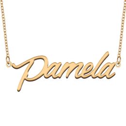 Pamela Name Necklace Custom Nameplate Pendant for Women Girls Birthday Gift Kids Best Friends Jewellery 18k Gold Plated Stainless Steel