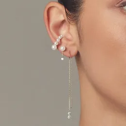 Dangle Earrings Minar Elegant Simulated Pearl CZ Zircon Long Tassel For Women Titanium Steel Gold PVD Plated Wedding Jewellery