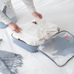 Cartoon Whale Print Makeup Bag Portable Travel Clothing Underwear Pack 6 pieces342m