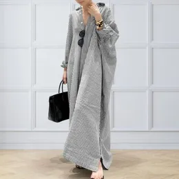 Casual Dresses Long Sleeve Maxi Dress Striped Print Lapel For Women Plus Size Shirt With Split Hem Soft Breathable