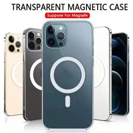 Clear Magsafe Magnetic Cases Acrylic Magnetic Transparent Shockproof Phone Case for iPhone 15 14 13 12 11 Pro Max iPhone 15 15Pro 15Plus