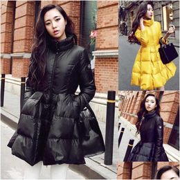 Women'S Jackets Womens Jackets Fashion Women Winter Down Warm Long Slim Coat And Jacket Female Big Swing Yellow/Black Ladies Snow Outw Dhr8W