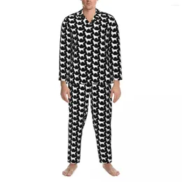 Men's Sleepwear Cute Dog Pyjamas Set Spring Golden Retriever Silhouette Soft Home Man Two Piece Casual Loose Oversized Nightwear