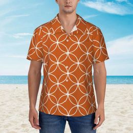 Men's Casual Shirts Circles Crossing Hawaii Shirt Male Vacation Orange And White Short Sleeve Breathable Vintage Oversized Blouses