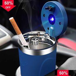 Other Interior Accessories New Car Ashtray With Led Light Push Type Interior Decoration Creative Mtifunctional Vehicle Cigarette Holde Dhliz