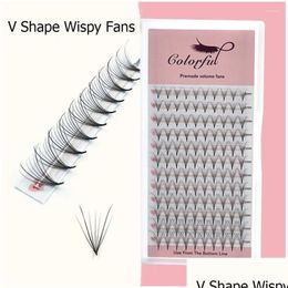 False Eyelashes Colorf 7D Wispy Premade Volume Fans Extensions Pointy Base Hybrid Wimpers V Shape Russian Promade Lashes Drop Delivery Otdlp