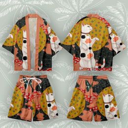 Ethnic Clothing Women Harajuku Men's Kimono Two Piece Sets Japanese Haori Summer 2024 Cosplay Yukata Illustration Genre Shirts Robe Cloak