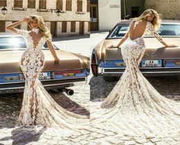 New Arrival Mermaid Wedding Dress High Neck Long Sleeves Appliqued Lace Bridal Gown Sexy Hollow Backless Sweep Train Vestidos De N8650892