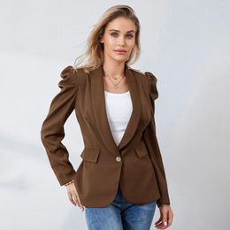 Women's Jackets Autumn Winter Blazer Coat Long Sleeve Solid Color One Button Open Front Outerwear Office Lady Slim Jacket