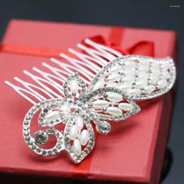 Hair Clips Wedding Crystal Butterfly Hairpin Headwear Pearl Jewelry Accessories Fashion Comb For Women Girl Female Gift