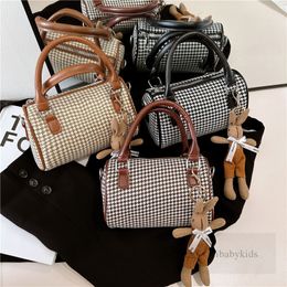 Fashion Children houndstooth Boston handbags girls circular pillow single shoulder bag kids cartoon rabbit Pendant messenger bags Z7099