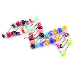 Tongue Rings 100Pcs/Lot Body Jewellery Fashion Mixed Colours Tounge Bars Barbell Piercing Drop Delivery Dhkuz