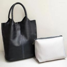 Evening Bags Korean Style Large Capacity Casual Tote Soft Leather Women's Bag Top Layer Cowhide Ladies' Simple Shoulder Portable Underarm