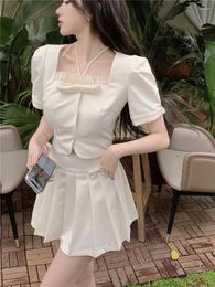Work Dresses Summer Kawaii Two Piece Set Women Korean Fashion Party Mini Skirt Suit Female Bow Designer Sweet 2 Suits 2024