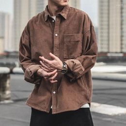 Men's Casual Shirts Autumn Winter Solid Streetwear Blouse Man Fashion Pocket Tops Turn-down Collar 2024 Vintage Straight Clothing