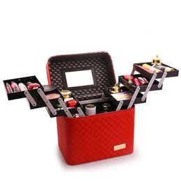 Professional Women Large Capacity Makeup Fashion Toiletry Cosmetic Bag Multilayer Storage Box Portable Make Up Suitcase 240229