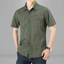 Men's Casual Shirts 2024 Summer Green Cargo Military For Men Short Sleeve Blouse Combat Tactical Shirt Multi-Pocket Outfit Oversize