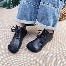 Boots Johnature 2024 Autumn Retro Women Flat Short Genuine Leather Shoes Handmade Round Toe Lace-Up Ankle