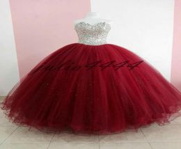 2019 Ball Gown Quinceanera Dresses Long Red Organta Appliques Beaded Cap Sleeves Puffy Sweet 16 Dress Custom Made1428046