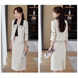 Two Piece Dress Elegant Women's Suit Sets Pactchwork Jacket And Skirts Temperament Casual Office Work Female Outfits Meeting Business 2 PCS