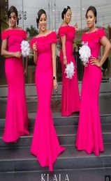 New Fuchsia Mermaid Bridesmaid Dresses Long Ruffles Off Shoulder Robe Demoiselle D039honneur Wedding Guest Dress For Women3611606