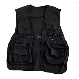 Men's Vests Soft Men Vest Hop Style Unisex Cargo With Multi Pockets Buckle Closure For Women Streetwear Waistcoat Fashion