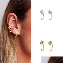 Stud Earrings Geometry Mini Square Hoop For Women Cz Sier Colour Piercing Tragus Cartilage Cute Ear Jewellery Kbe375 Drop Delivery Dhw5G