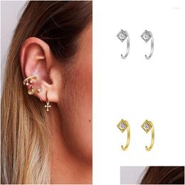 Stud Earrings Geometry Mini Square Hoop For Women Cz Sier Color Piercing Tragus Cartilage Cute Ear Jewelry Kbe375 Drop Delivery Dhw5G