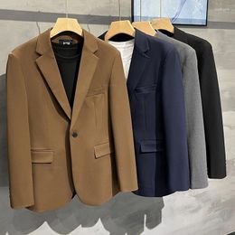 Men's Suits Autumn Thick Drape Blazer Coat Business Party Casual Fashion Korean No-Iron Suit Jacket Black Grey Blue Brown