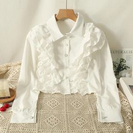 Women's Blouses Korejepo French Ruffled Shirts Long Sleeved White Shirt 2024 Preppy Style Autumn Age Reducing Romantic Short Top