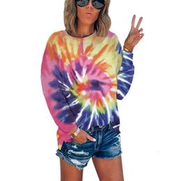 2024 woman designer shirt Autumn/Winter New Womens Tie Dyed Printed Split Long sleeved T-shirt for Women cotton blouse Fashion and leisure ladies shirts6O0H